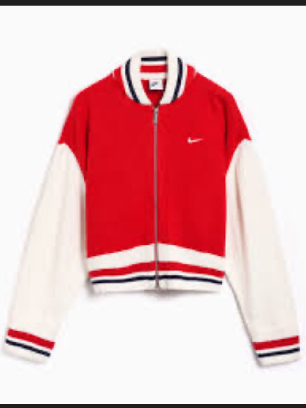 Nike Red and Cream Women's Varsity Zip Sweater Jackety Size L NWT